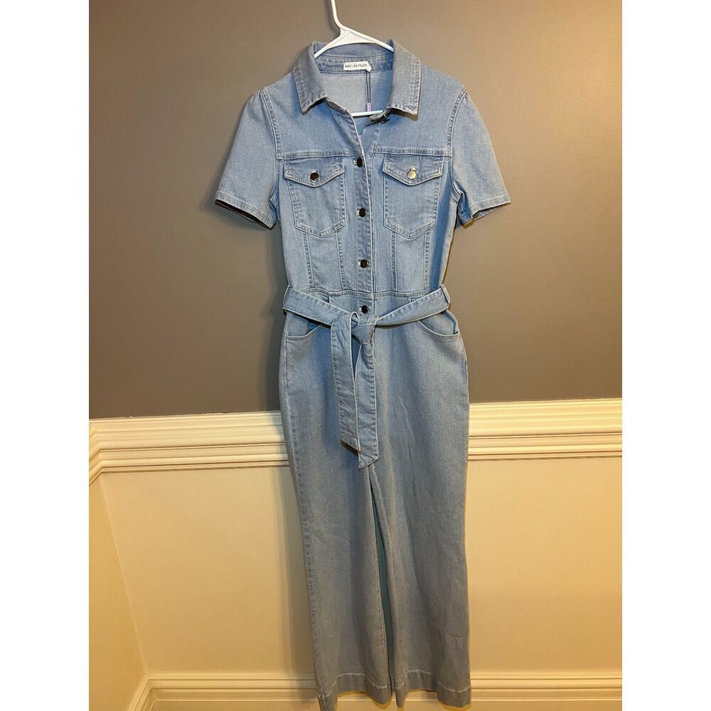 Avec Les Filles light wash denim jumpsuit belted sz 28 - Picture 5 of 7